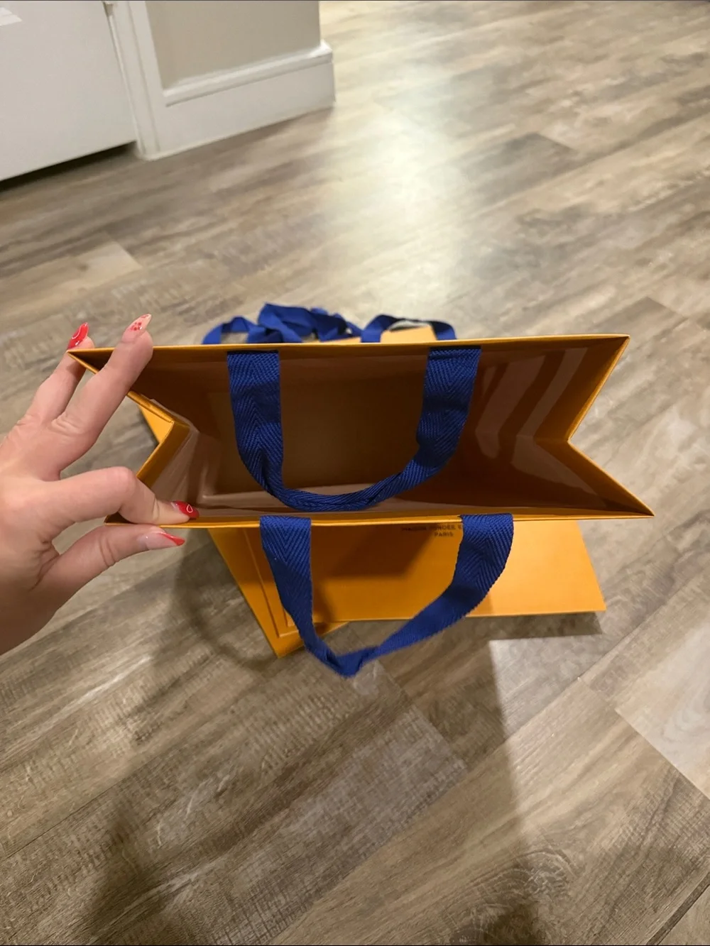 5 Louis Vuitton Orange Shopping Tote with Blue Handles